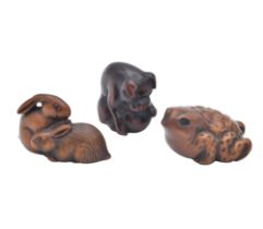 FIVE WOOD ANIMAL NETSUKE, EDO PERIOD (1615-1868), 19TH CENTURY