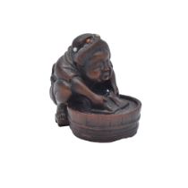 SHUNSAIA WOOD NETSUKE OF OKAME, EDO PERIOD (1615-1868), 19TH CENTURY