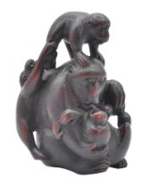 MITSUHIDEA WOOD OKIMONO (TABLE ORNAMENT) OF A GROUP OF MONKEYS, EDO PERIOD (1615-1868)