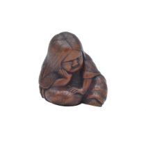 MASAJO OF NAGOYAA WOOD NETSUKE OF A SHOJO (DRUNKEN SPRITE), EDO PERIOD (1615-1868), 19TH CENTURY