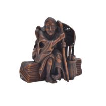 CHIKUSAIA WOOD OKIMONO NETSUKE OF ONO NO KOMACHI, EDO (1615-1868) OR MEIJI (1868-1912) ERA