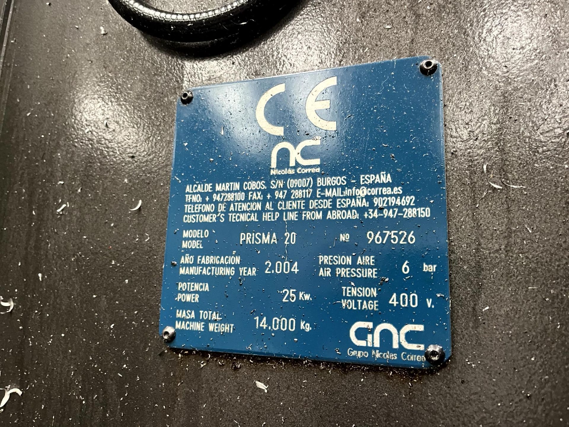 Nicolas Correa Prisma 20 4-axis bed type milling machine with bed-mounted outfeed swarf conveyor, - Image 10 of 34