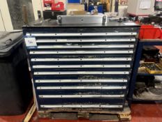 Multi-drawer tool storage unit with contents comprising wire inserts, small clamping, coolant