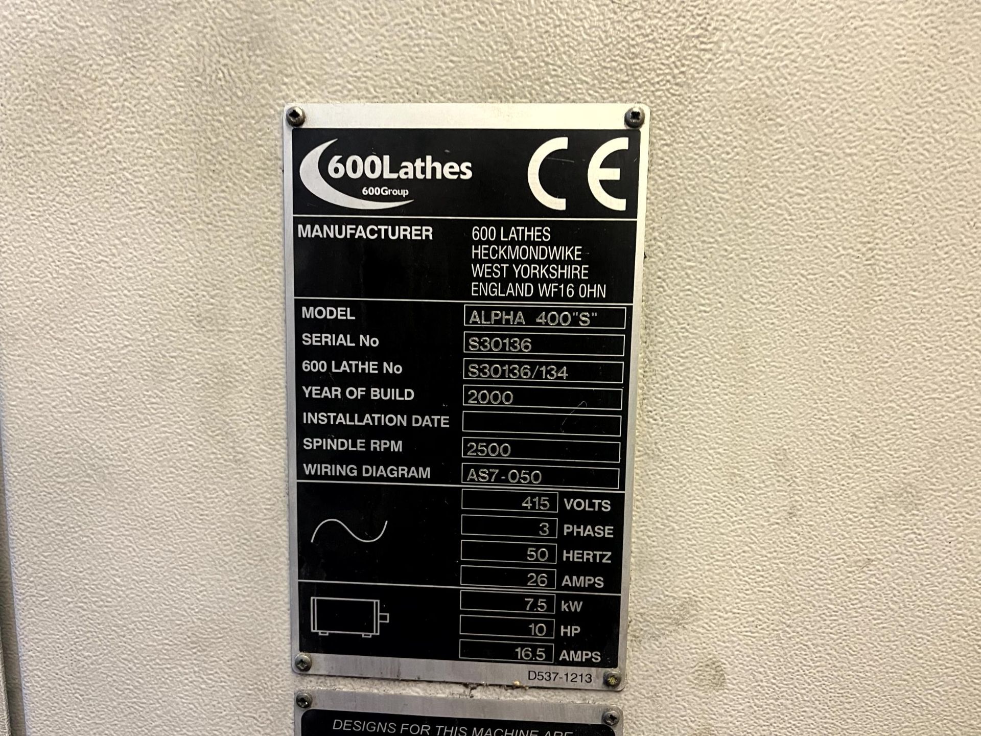 Harrison / 600 Lathes Alpha 400S CNC horizontal lathe, Serial No. S30136 (2000) - NB excluding all - Image 3 of 8