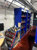 Tooling contents of two metal roller door storage units and tooling trolley including assorted '