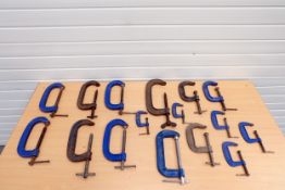 Quantity of Various Sized G Clamps.