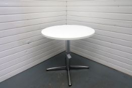 Circular Meeting Table on Chrome Base. Dimensions: 800mm Diameter x 730mm H.