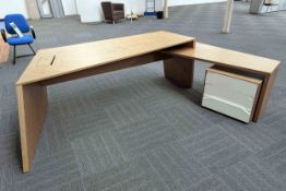 Dark Brown Desk With White Drawers.