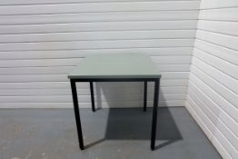 Grey / Green Square Table. Dimensions: 730mm H x 700mm L x 700mm W.