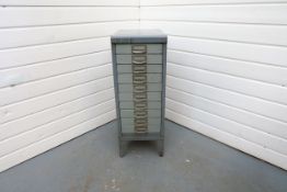 Metal 10 Drawer Filing Cabinet. Dimensions 740mm H x 280mm W x 410mm Depth.