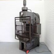 Mills Hydraulic Press. Capacity 2450lbs per Square Inch. Throat Depth 14". Daylight 27" Approx.