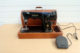 Singer 201K EK406684 Sewing Machine With Wooden Cover.