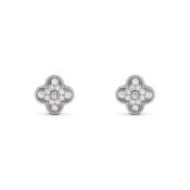 Vintage Alhambra Style Earrings 18k White Gold - Round Diamonds - D Colour - VVS Clarity