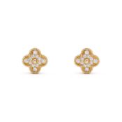 Vintage Alhambra Style Earrings 18ct Yellow Gold - Round Diamonds - D Colour - VVS