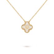 Vintage Alhambra Style Pendant & Chain -18ct Yellow Gold - Natural Diamond - Colour D - Clarity VVS