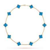 Vintage Alhambra style Necklace- 18k Yellow Gold - Blue Agate