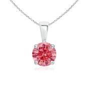 Fancy Pink Round Brilliant cut Diamond 1.00 Carat Pendant set in 18k White Gold & Chain- VS2 Clarity