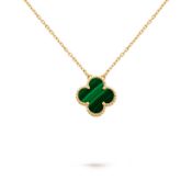 Vintage Alhambra Style Pendant & Chain Malachite -18K Yellow Gold