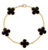 ** ON SALE ** Vintage Alhambra Style Bracelet Black Onyx & 18ct Yellow Gold