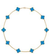 Vintage Alhambra style Necklace- 18k Yellow Gold - Blue Agate