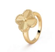 Vintage Alhambra Style Ring - 18k Yellow Gold - Guilloche Effect