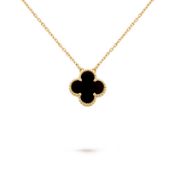 Vintage Alhambra Style Pendant & Chain - 18k Yellow Gold - Black Onyx