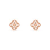 Vintage Alhambra Style Earrings 18K Rose Gold - Round Diamonds - D Colour - VVS Clarity