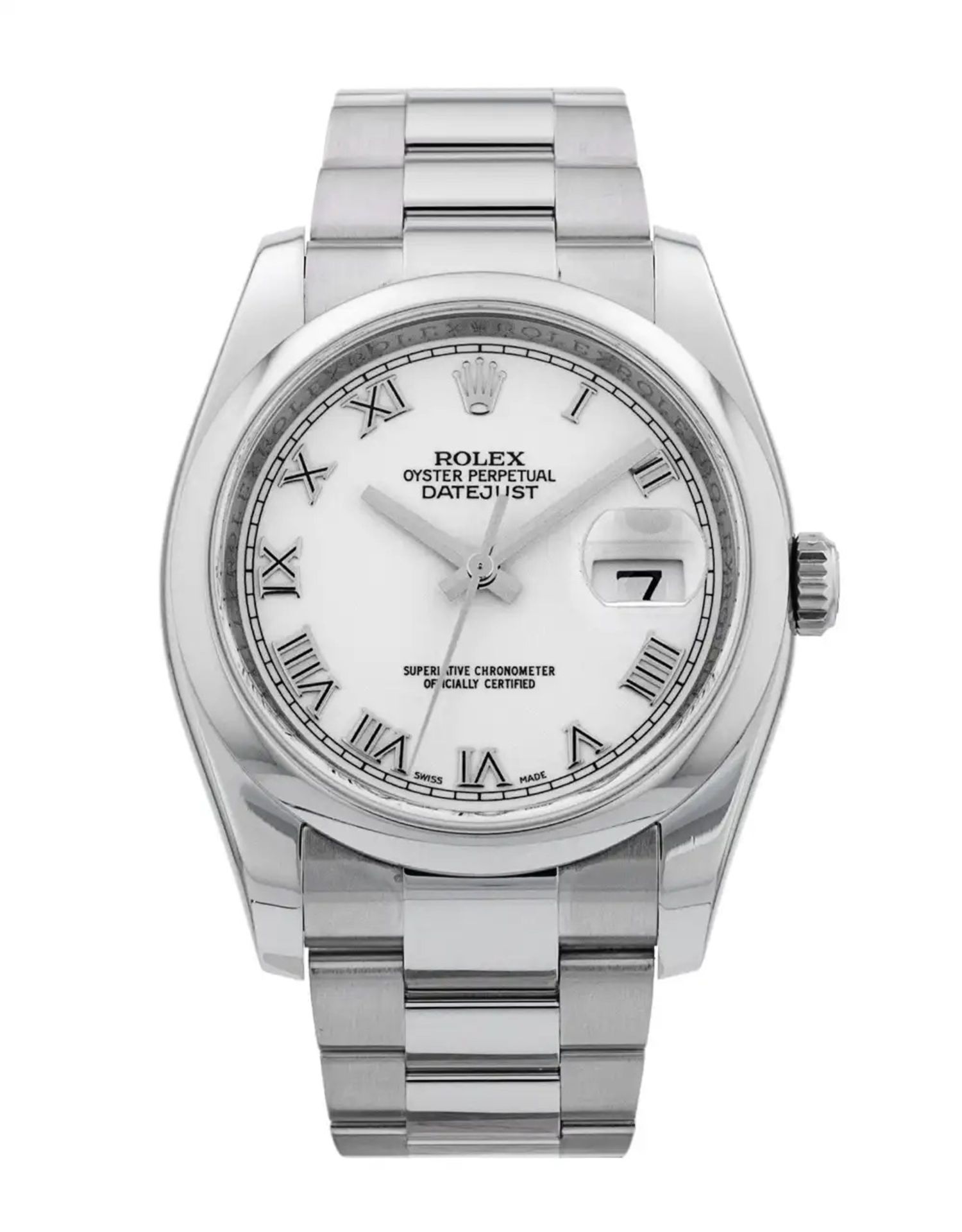 Rolex Oyster Perpetual DateJust OysterSteel 36mm White Roman Numeral ...