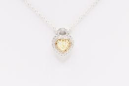 Heart Cut Fancy Yellow & ( Natural ) Diamond 18k White & Yellow Gold Pendant And Chain