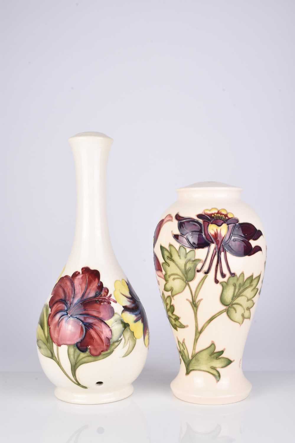 Moorcroft 'Columbine' and 'Hibiscus' lamp bases