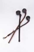 Three African tribal Maasai hardwood throwing clubs