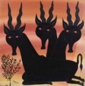 Mohamed Wasia Charinda (Tanzanian 1947-2021), Three antelope resting, Tingatinga school