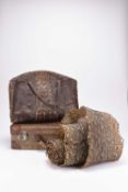 An Edwardian snake skin dressing case, a 'hornback' crocodile bag and a rolled snake skin