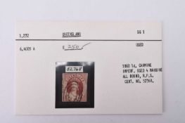 Queensland 1860 1d carmine, fine used with 4 margins. RPS Certificate.