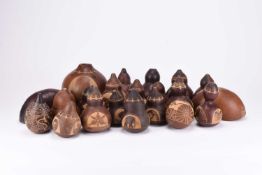 Group of later 20th century African tribal carved gourds