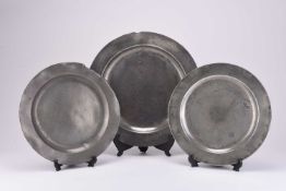 Three early 18th century pewter plates