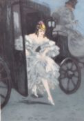 Louis Icart (1888-1950) Elegant Lady Alighting from a Carriage