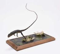 Taxidermy: European Wall Lizard (Podarcis liolepis) leaping water lilies by Robert Reed