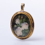 Antiker Anhänger "Mikromalerei", eingerahmt in 750er Gold mit Emaille ca. 13,0 g (Öse nicht