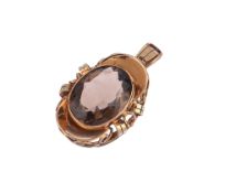 Anhänger, Art Déco, Rauchquartz, oval ca. 25,2 x 19,0 x 10,9 mm, 585er Gold ca. 20,3 g, Höhe ca. 5,0