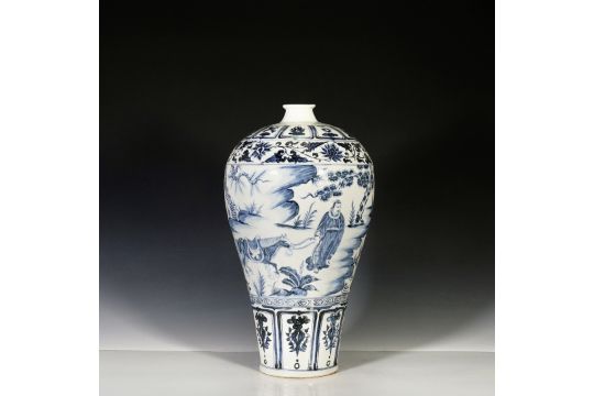 Old collection Yuan blue and white style Xiao He chasing Han Xin plum vase under the moon - Image 4 of 9