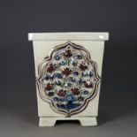 Yuan Dynasty Style Blue and White Porcelain with Red Underglaze Flower Incense Burner