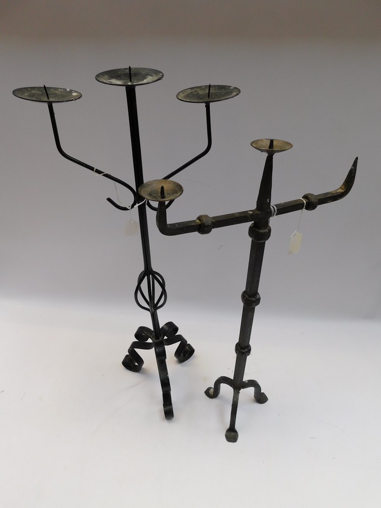 Two Wrought Iron Pricket Candlesticks