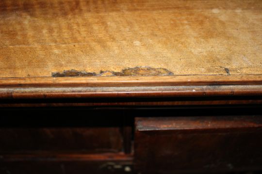 A George II walnut chest of three long and two short graduated and crossbanded drawers, on later - Image 4 of 6