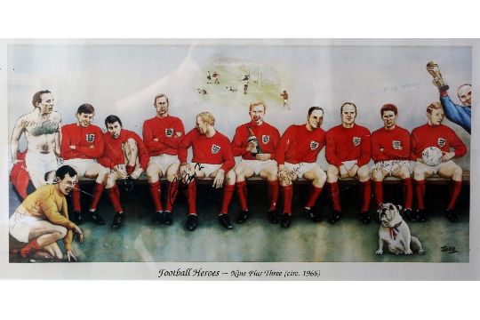 Nine Plus Three; a framed coloured print together with two First Day