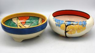 A Clarice Cliff bowl in the Secrets design, app diameter 20cm at widest point, together with a