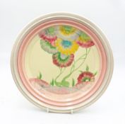 Clarice Cliff 'Pink Pearls' 11" plate with pink and taupe bands to the rim. Clarice Cliff Newport