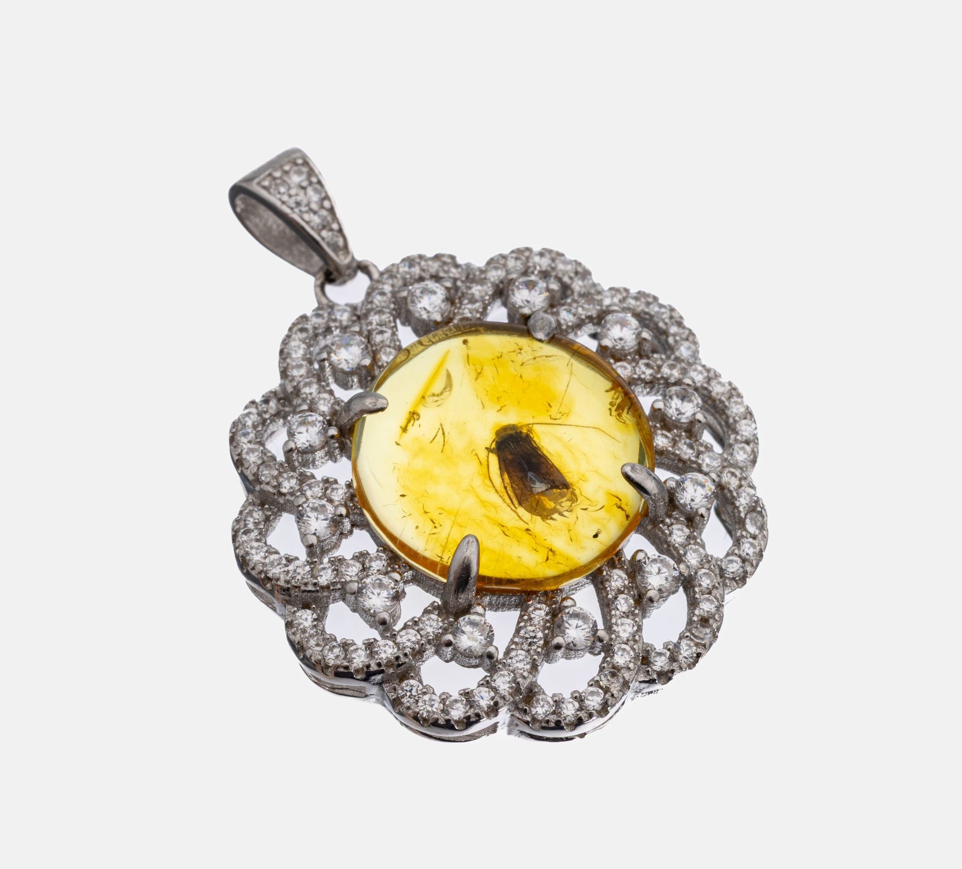 Bernstein-Anhänger, 925er Silber, mittig runder