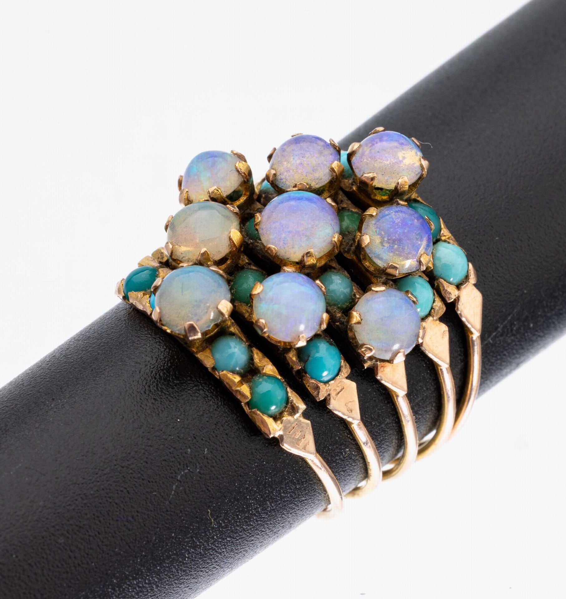 14 kt Gold Opal-Türkis-Ring, RG 585/000, gepr., sogn.