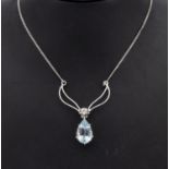 14 kt Gold Aquamarin-Brillant-Collier, WG 585/000, facett.